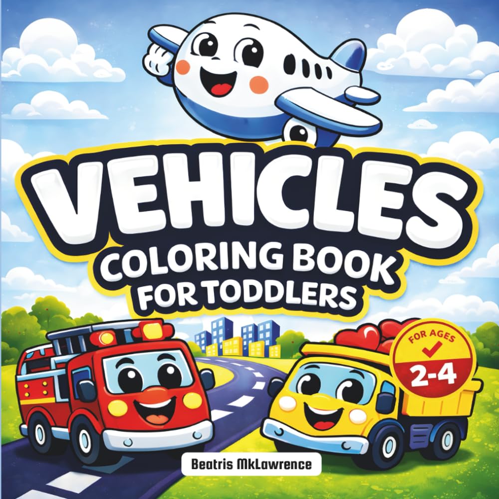 Vehicles Coloring Book for Toddlers: 52 Bold & Easy Things That Go Drawing Pages for Ages 2–4: Cars, Trucks, Planes, and Tractors Featuring Big & Simple Designs for Little Hands