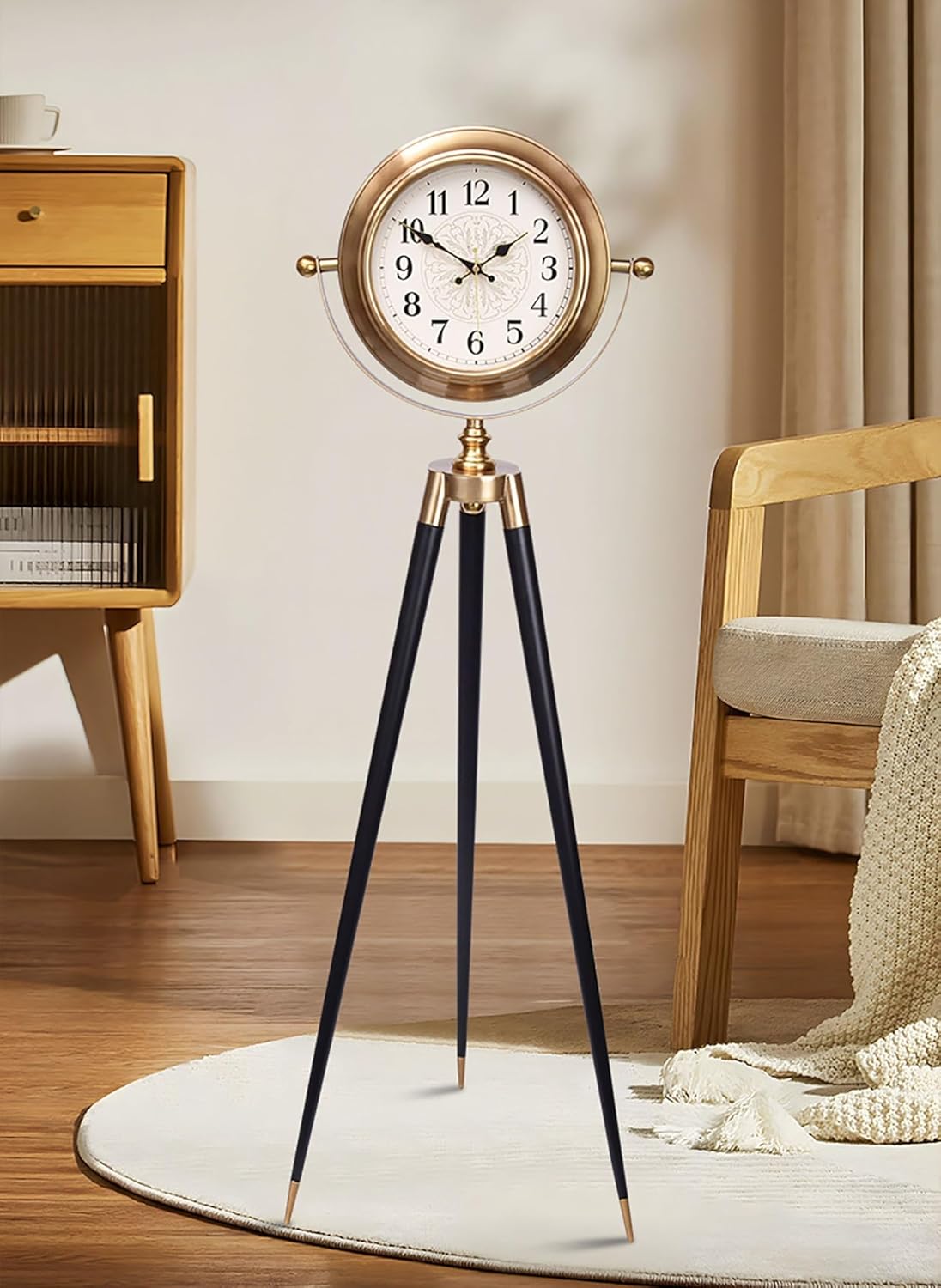Floor Clock, Triangle Floor Clock, Light Luxury Grandfather Clock, European Retro Style Floor Clock, Silent Floor Clock, Metal Grandfather Clock with Decorative Floor Tripod Art Decoration, home Decor
