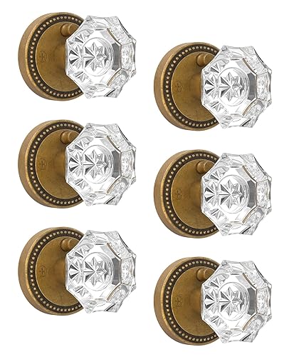 Asidrama 6 Pack Privacy Antique Brass Crystal Door Knob with