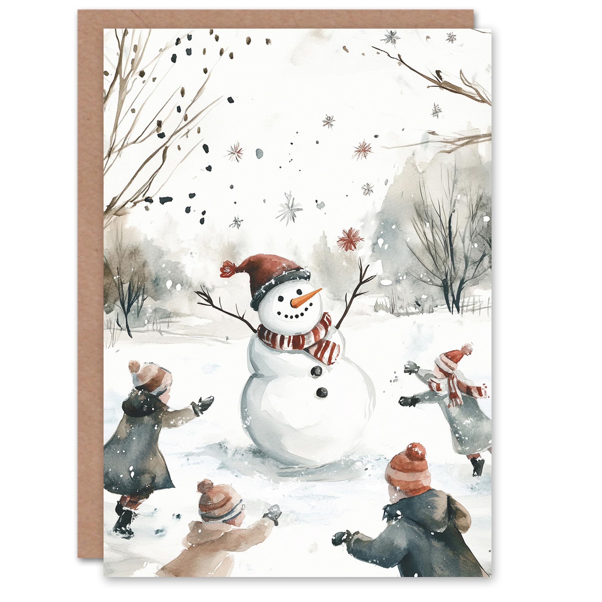 Artery8 Snow Fight Dance Snowman Winter For Child Kids Xmas Festive Christmas Card
