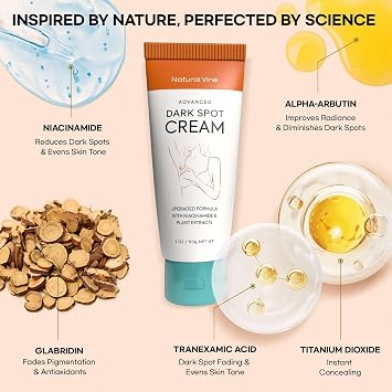 Natural Vine Dark Spot Corrector: Dark Spot Remover for Face Body in 4-8 Weeks - Instant Concealing & Age Brown Sun Faded Spot Remover Melasma Freckles Correcting with Niacinamide for Women & Men 60g