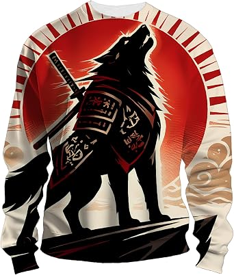 Fashiononly Bold Samurai Wolf Rising Sun Pullover Hoodie Men Women Unisex Streetwear Gift Idea