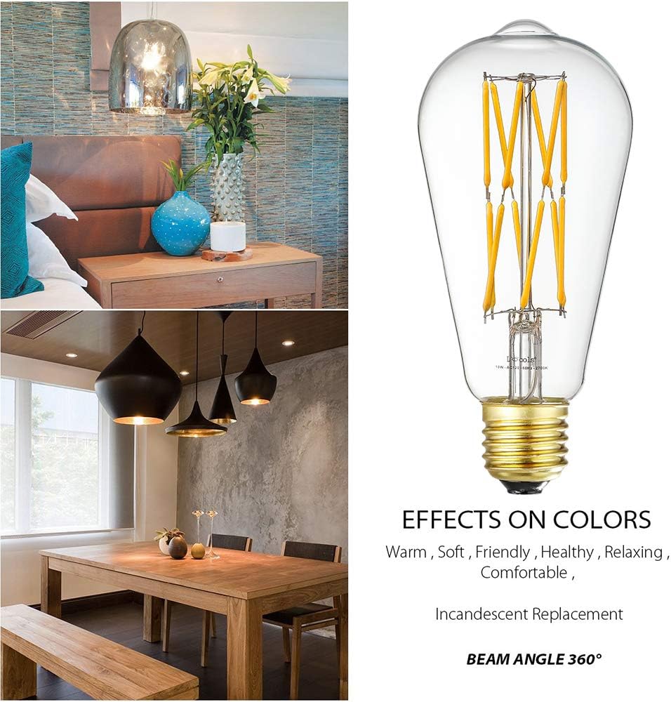 Leools Vintage 10W LED Edison Bulb Dimmable, 100W Equivalent Antique Style Filament Light Bulbs, Clear Glass, Warm White 2700K, 1200LM, E26 Base, Decorative, 360 Degrees Beam Angle, Pack of 4.
