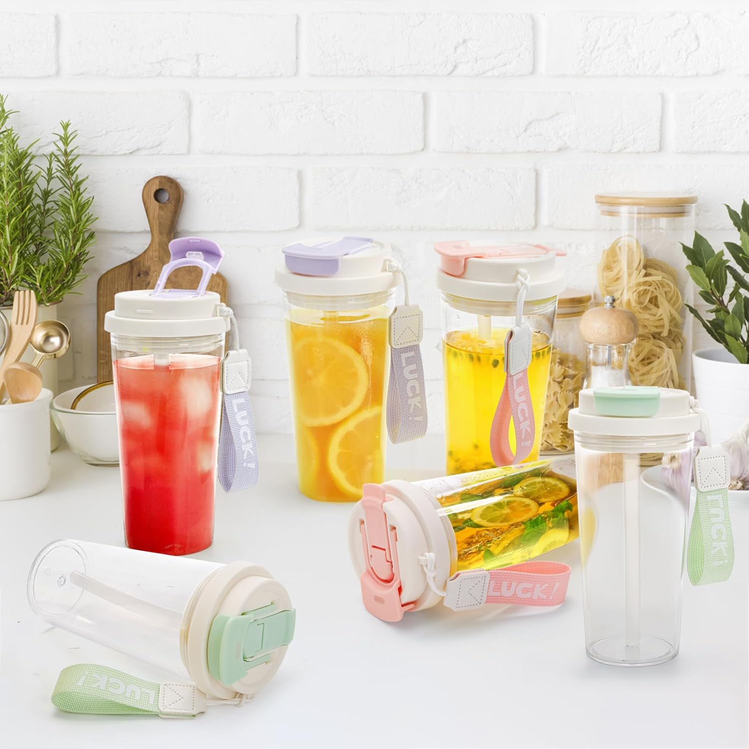 6 Pack Clear Plastic Tumbler with Lid and Straw, 20 OZ Reusable Coffee Tumbler, Leakproof Travel Water Cup, Sport Drinking Bottle for Cold Hot Drinks, Juice, Milk, Tea, Soda - Image 7