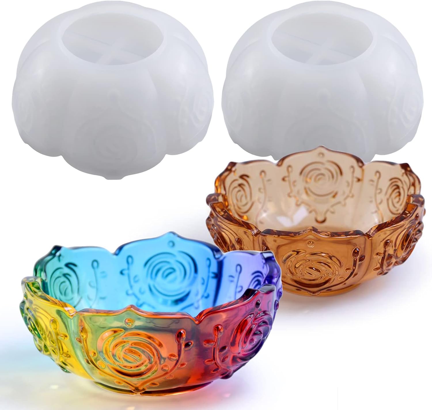 2PCS Flower Tray Resin Mold, Lotus Bowl Silicone Mold for Epoxy Resin Casting, Unique Resin Concrete Mold for DIY Jewelry Holder Trinket Container Box Candle Holder Home Table Decoration
