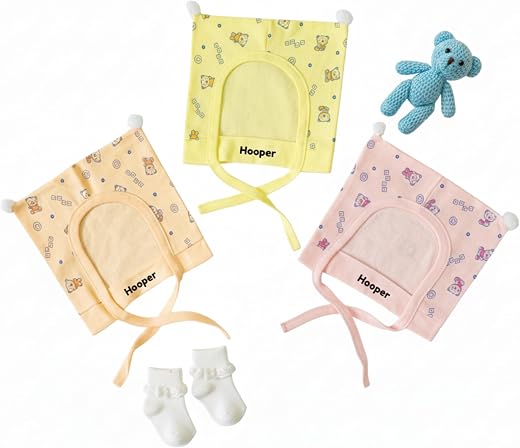 Hooper Soft Cotton Rabbit Print Baby Caps with Pom Pom Style for Boys &amp; Girls | Adjustable Fit | Comfortable &amp; Breathable...