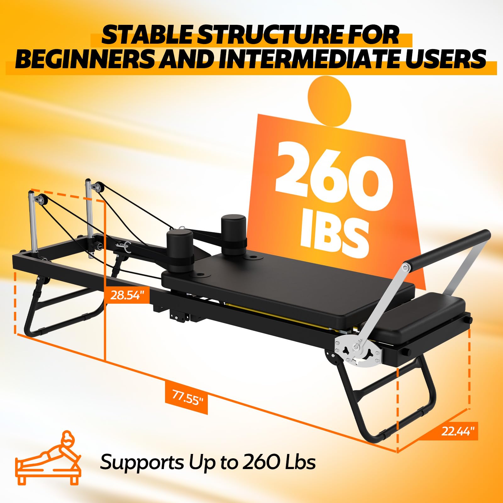 Foldable Pilates Reformer Machine, Portable Pilates Reformer Equpment with Latex Tubes & Springs for Home Workout, Easy Storage and Movement, Maximum Load 400 LBS