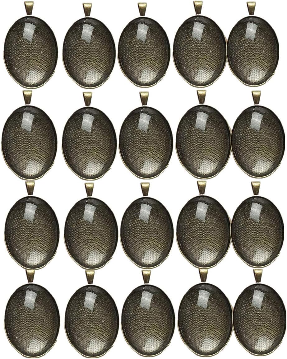 20pcs Oval Pendant Trays with Glass Cabochons 20pcs Glass Dome Tiles Cabochon for Crafting DIY Jewelry Making (Bronze, 30 * 40)