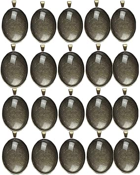20pcs Oval Pendant Trays with Glass Cabochons 20pcs Glass Dome Tiles Cabochon for Crafting DIY Jewelry Making Bronze, 18 * 25mm