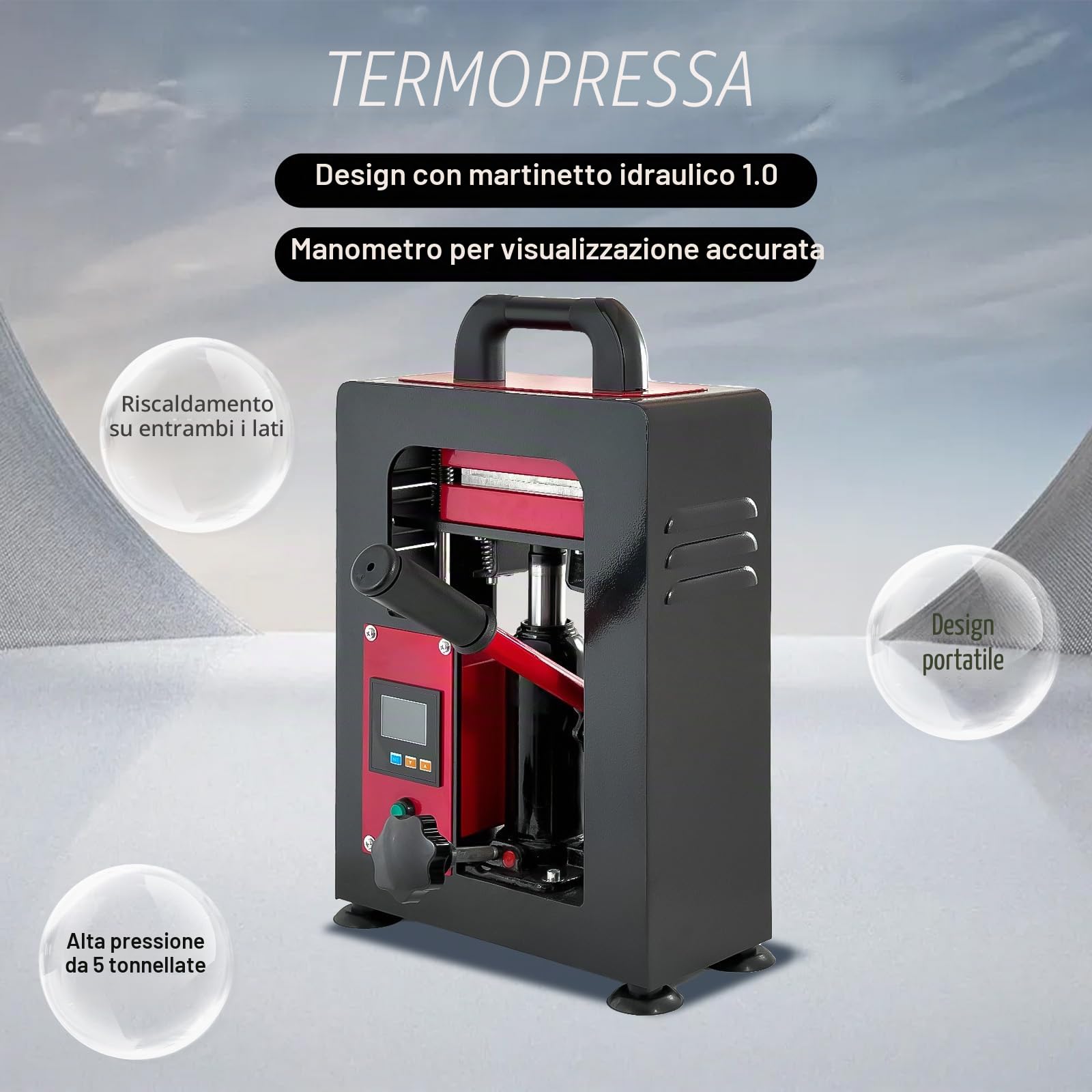 Pressa idraulica Rosin 5 tonnellate Manuale Press con doppie piastre di riscaldamento & indicatore LED digitale, temperatura regolabile per l'estrazione di erbe e polline, pressa da tavolo compatta