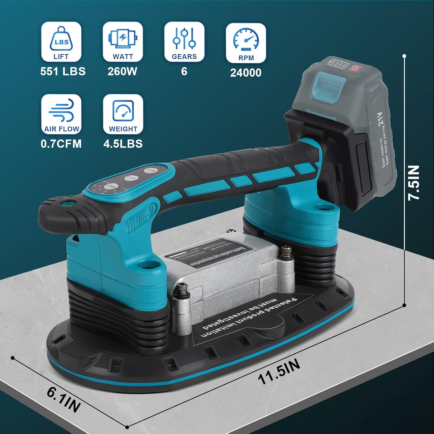 Tile Vibration Machine Installation Tool for Makita 18V Battery, Handheld Automatic Tiling Vibrator with Enlarged Suction Cup for Tiling Leveling Laying 24000r/min 6 Speeds Adjustable