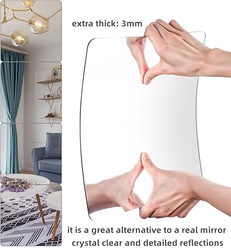 Miniatura 9 de Azulejos de espejo de pared de vidrio HD de longitud completa, juego de 4, 8 x 8 pulgadas, sin marco, ideal para dormitorio, gimnasio en casa, baño,