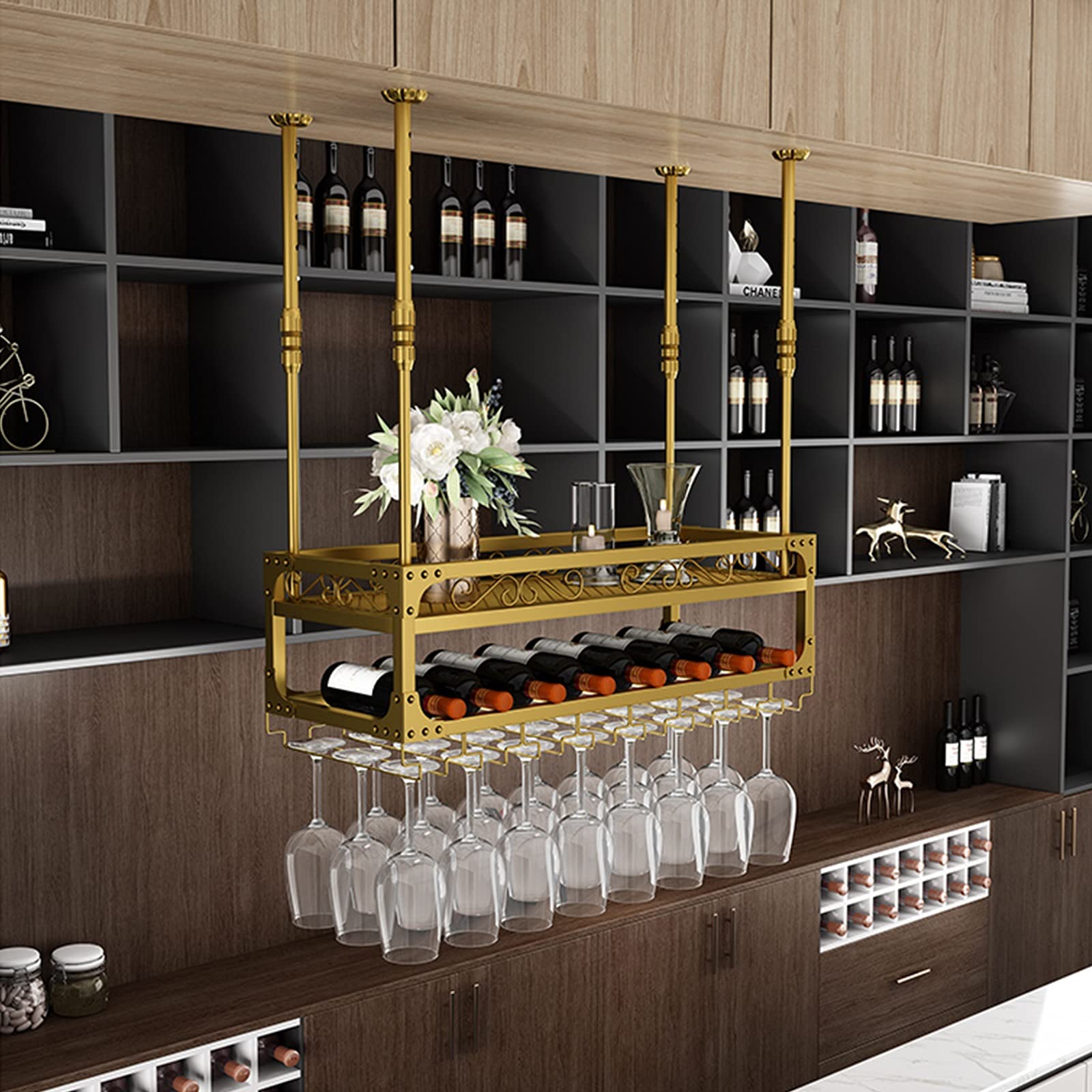 Étagère à verres à vin, rangement au plafond pour verres à l'envers, décoration de bar peu encombrante et solution d'organisation de la maison