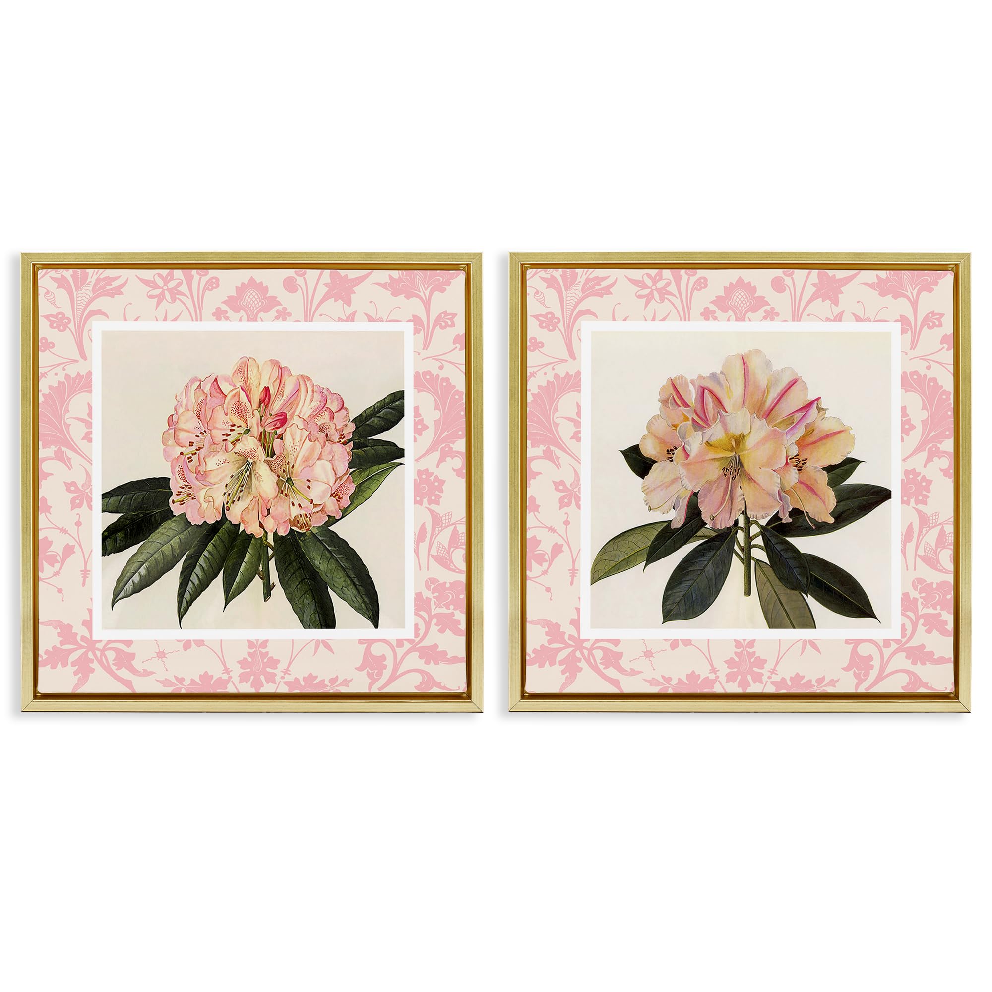 Stupell Industries Metallic Gold (Matte) 'Pink Vintage Pattern Botanicals'| 2Pc Floating Frame Art Set 2