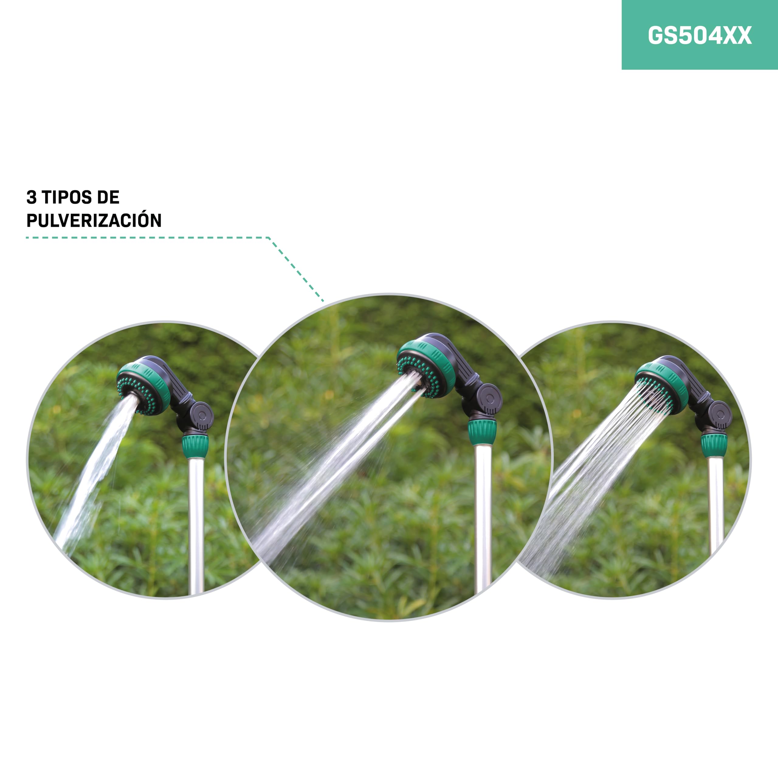 VONROC Ducha de jardín Multiusos con Cabezal Ajustable 180° | Verde/Gris, 91 cm, Plástico, conexión universal para manguera, soporte de pared y correas de fijación incluidas