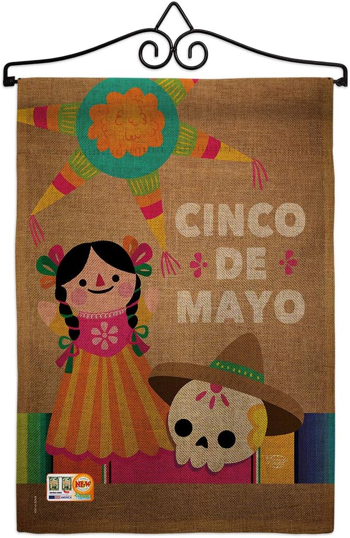 Cinco de Mayo Day Burlap Garden Flag Summertime Party Cactus Pinata Sombrero Mexican Fiesta Outdoor Small Decorative Gift Yard House Banner Double-Sided Made In USA 13 X 18.5