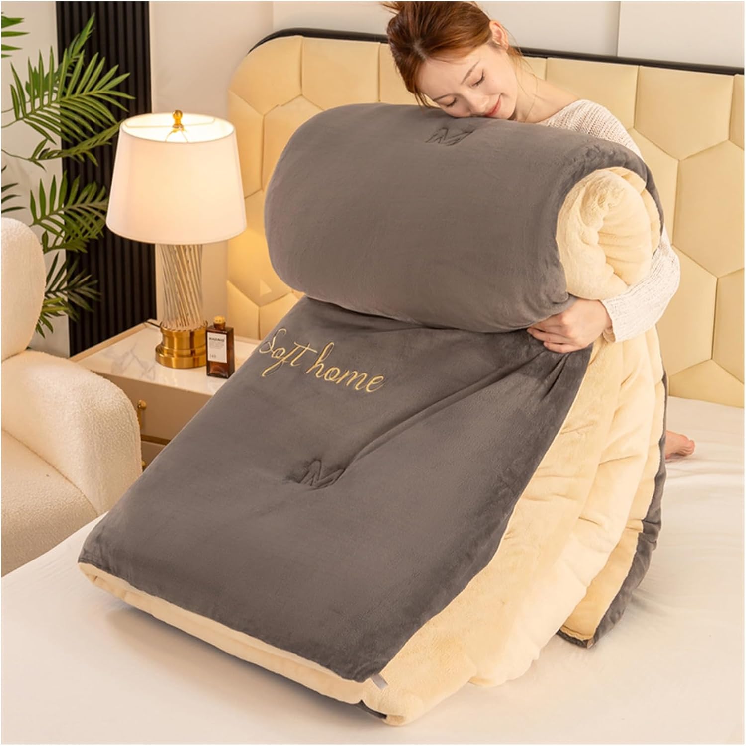 Winter Thick Cotton Duvet, Milk Velvet Quilted Double Duvet in Warm and Fluffy Thickened Plush, Double-Sided Quilted Edredon (D, 150 x 200 cm/2 kg)