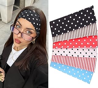 Polka Dot Headband for Women 6 Pack Non Slip Soft Elastic Floral Hairbands Soft Fabric Stripe Head Bands for Girls Heart Headbands