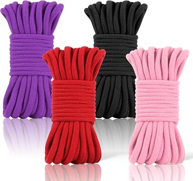 lohey 4 Pack Soft Cotton Rope, 10 M/33 Feet 8 MM Thick Multipurpose Durable Long Ropes All Purpose Colored Cord Craft Rope