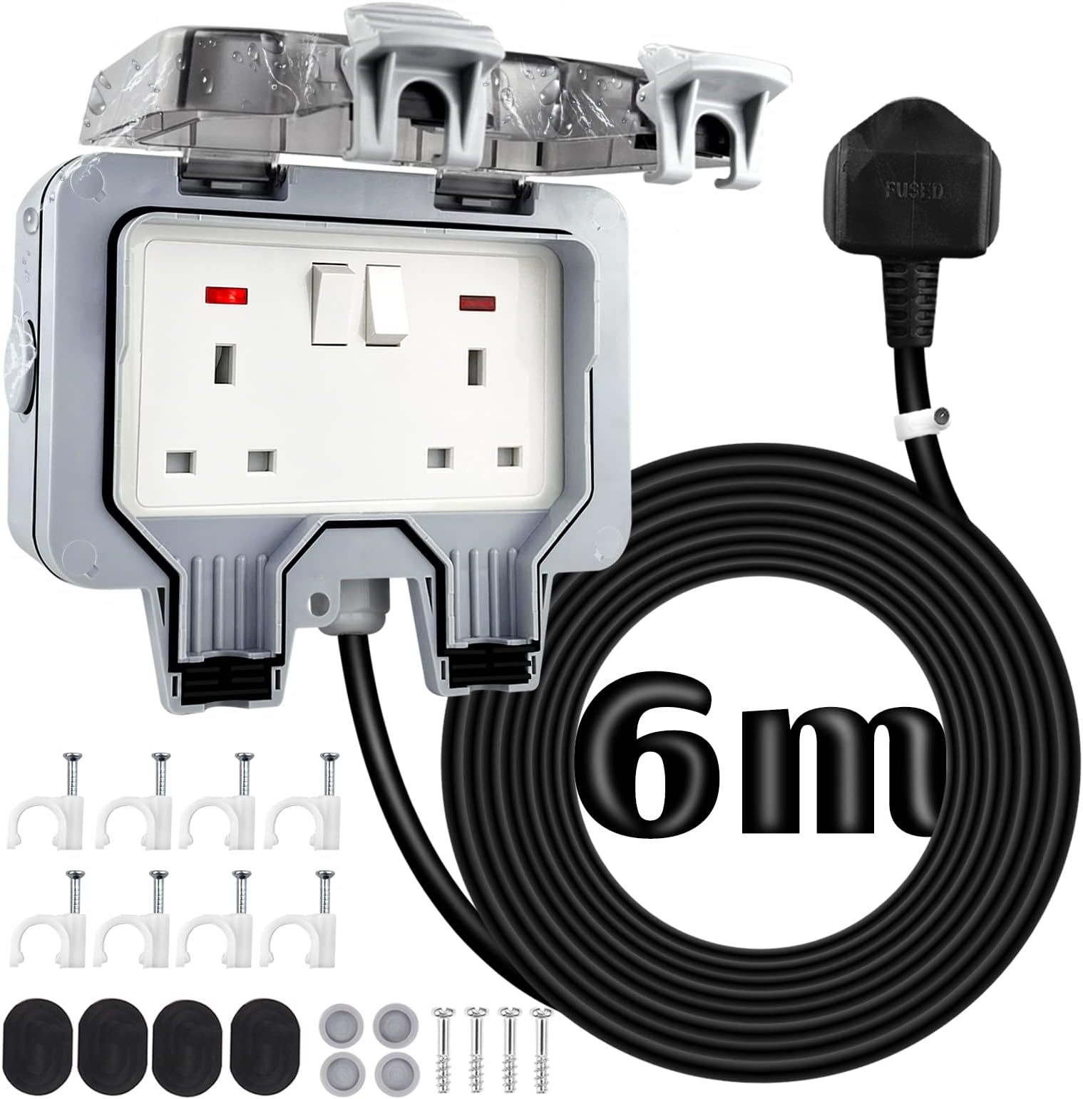 Outdoor Sockets Weatherproof with 6M/20FT Extension Cable, 2 Gang