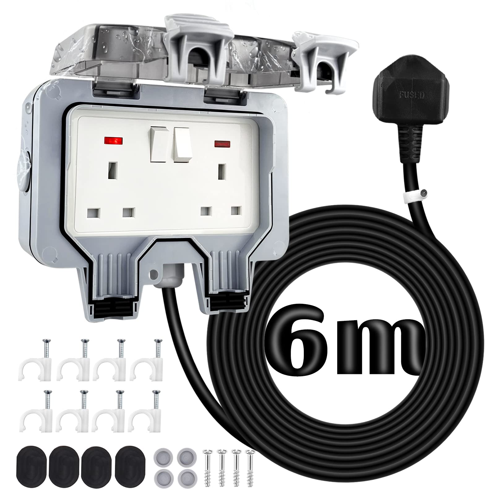 Buy Outdoor Sockets Weatherproof with 6M/20FT Extension Cable, 2 Gang