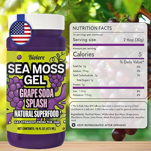 Vista 41 de Biolore Wildcrafted - Gel de musgo marino – Baya de saúco de 16 onzas – Gel de musgo marino saborizado con vitaminas esenciales y minerales traza