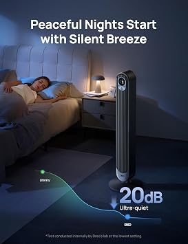 DREO Tower Fan for Bedroom, 28 ft/s, 20dB Quiet Fans that Blow Cold Air, 9 Speeds, 4 Modes, 12H Timer, Oscillating Cooling Standing Floor Fan Powerful for Indoor Home Office Room, LED Display, 42 inch