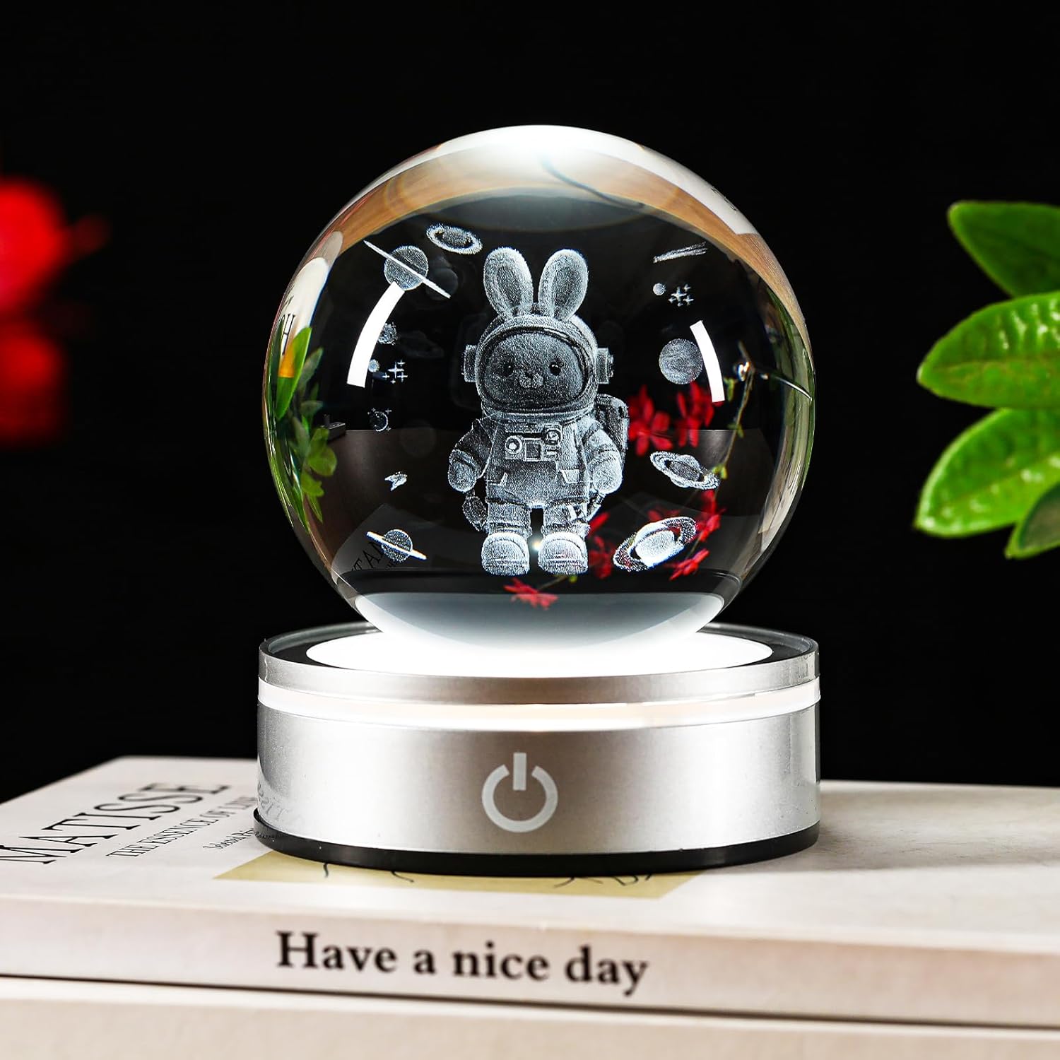 Space Bunny 3D Crystal Ball Night Light Gifts for Kids, Ideal Birthday Gift, Easter Bunny Decor Desk Astronaut Toys Crystal Ball Lamp