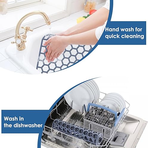 Miniatura 75 de Paquete de 2 tapetes de silicona para fregadero de 13.58 x 11.6 pulgadas, protectores para fregadero de cocina con drenaje central, rejilla Gris