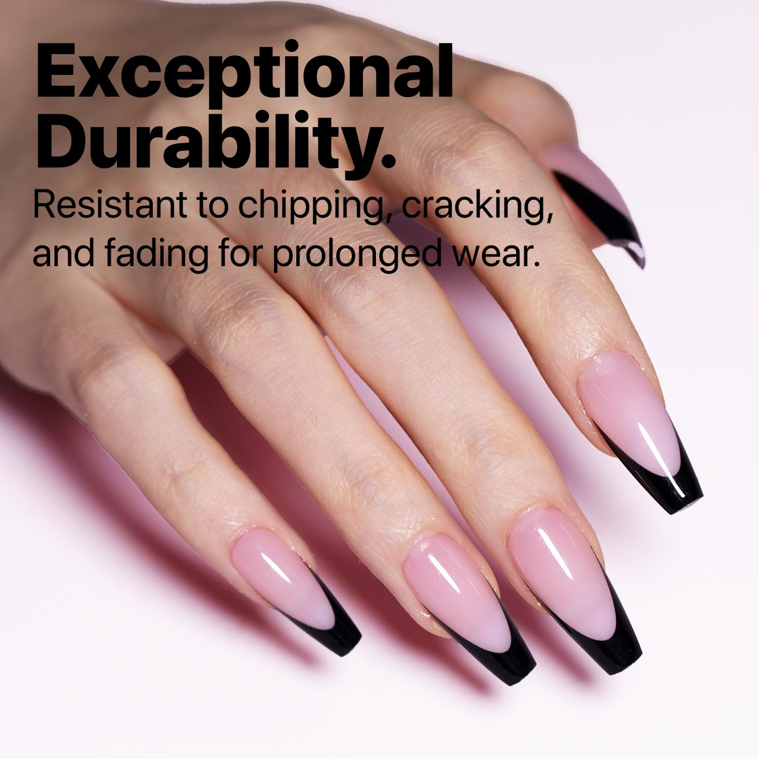 SXC Cosmetics French Tip Press On Nails – Black Series, Medium Coffin, X-Pro Tips Starter Kit | 150PCS, 15 Sizes, 5 Styles, Beginner-Friendly
