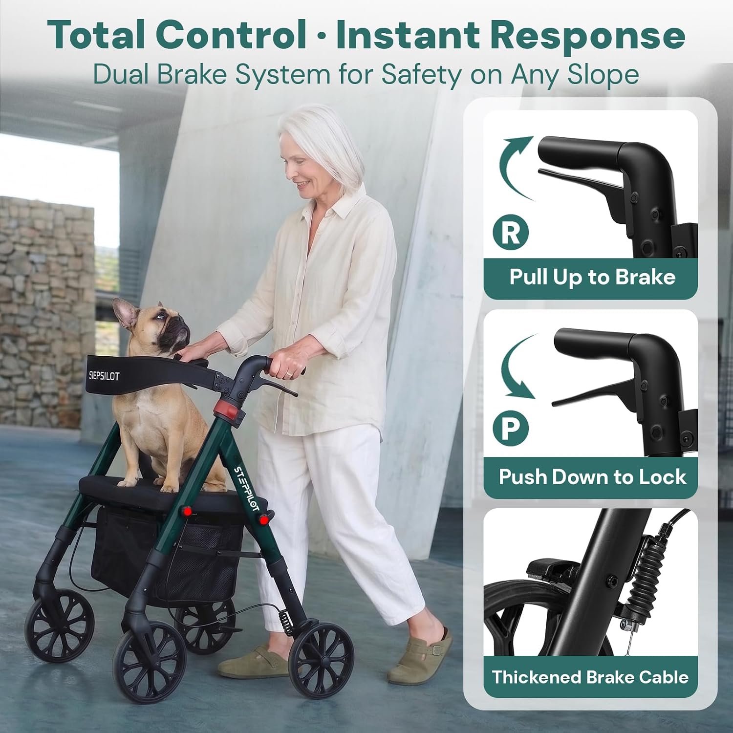 Bariatric Rollator Walkers for Seniors with Seat, 500lb Capacity | 16lb Lightweight Aluminum, 8" All Terrain Wheels, 10-Level Adjustable Handle/Seat, Cup Holder & Cane Clip thumbnail