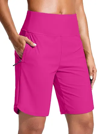 G Gradual Women's 9" Long Swim Board Shorts with Zipper Pockets, Quick Dry, High Waisted, Knee Length, V Slits