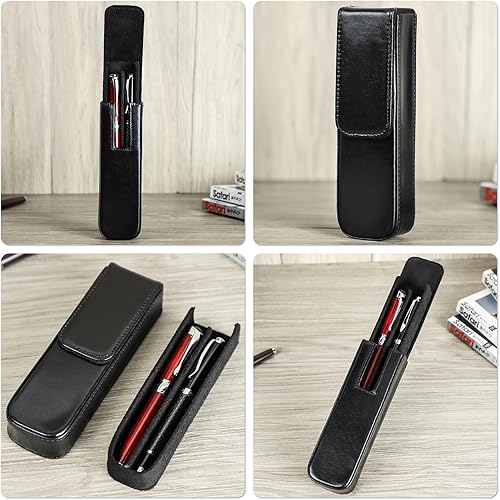 Vista 78 de Top Grain - Estuche organizador de cuero genuino para 12 bolígrafos y lápices, diseño minimalista sólido, hecho a mano, cierre magnético con cajón