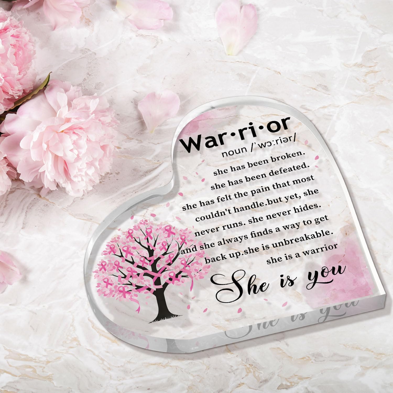Breast Cancer Survivor Gifts 3.9 x 3.9" Breast Cancer Plaque Inspirational Gifts for Women Warrior She is You Office Home Acrylic Decorative Signs - Image 7