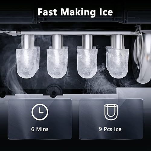 Miniatura 4 de Antarctic Star Máquina portátil de hielo para encimera con asa, máquinas de autolimpieza, 26 libras24 horas, 9 cubos listos en 6 minutos, hielo SL