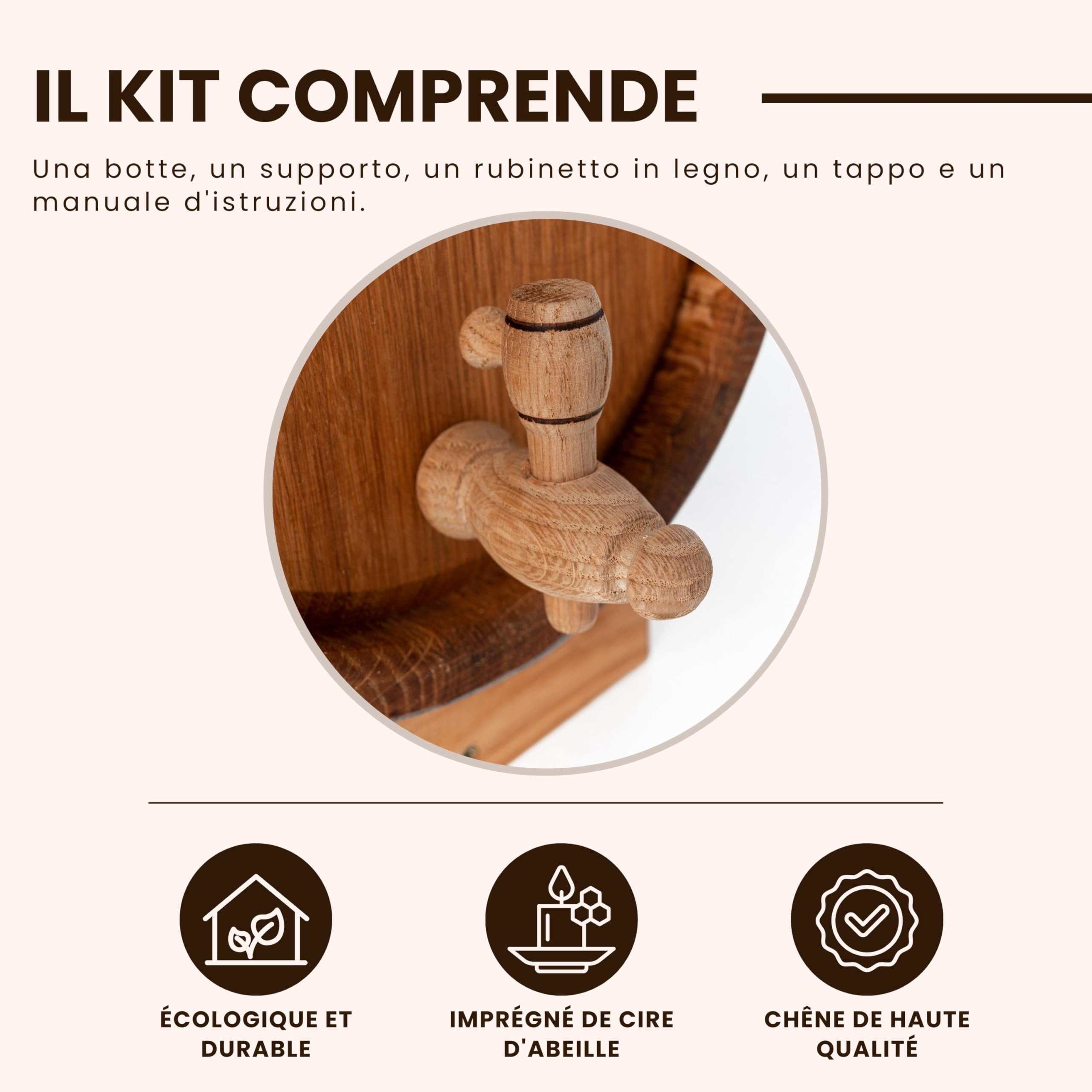 Botte in Legno 10L - Botte per Vino in Rovere - Botte Legno per Alcol - Barile Legno con Dosatore in Legno - Botti in Legno 10 Litri per Whisky - Ideale per Degustazioni o Come Regalo