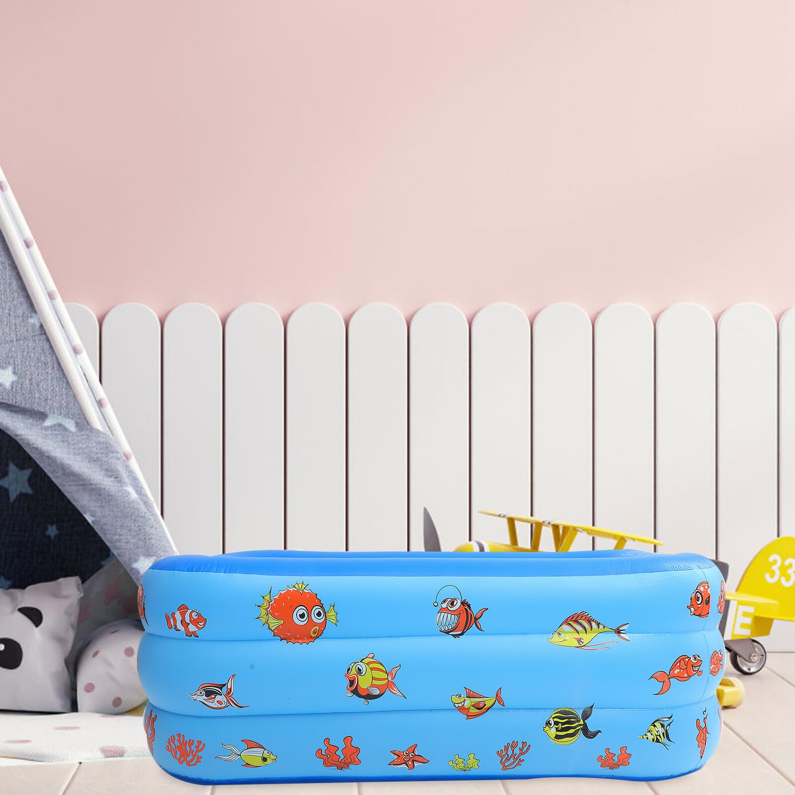 Piscina Infantil Inflable de PVC, Tres Capas, Azul para Niños