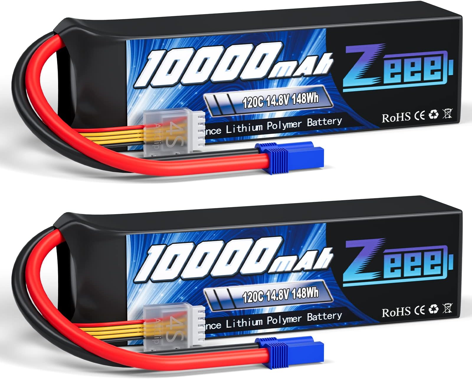 Zeee 4S Lipo Battery 10000mAh 14.8V 120C with EC5 Connector Soft Case RC Battery Compatible with Xmaxx RC Car Truck Tank Racing Hobby Models (2 Pack)