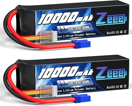 Zeee 4S Lipo Battery 10000mAh 14.8V 120C with EC5 Connector Soft Case RC Battery Compatible with Xmaxx RC Car Truck Tank Racing Hobby Models 2 Pack