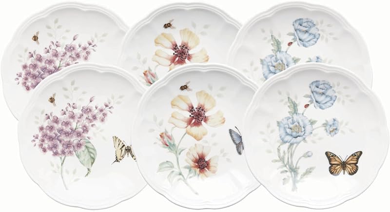Lenox Butterfly Meadow 6-Piece Tidbit Plates, Dessert Plate Set for 6 | porcelain, dishwasher safe, microwave safe | also great as a appetizer plate for salad or bread, salad plates