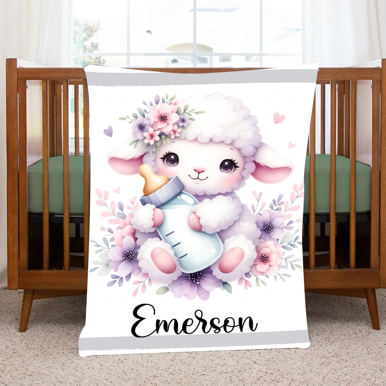 Personalized Baby Blanket, Sheep Baby Blanket, Sheep Swaddle Blanket with Name, Custom Baby Blankets for Girls, Personalized Baby Girl Gifts, Fleece and Sherpa Baby Blanket