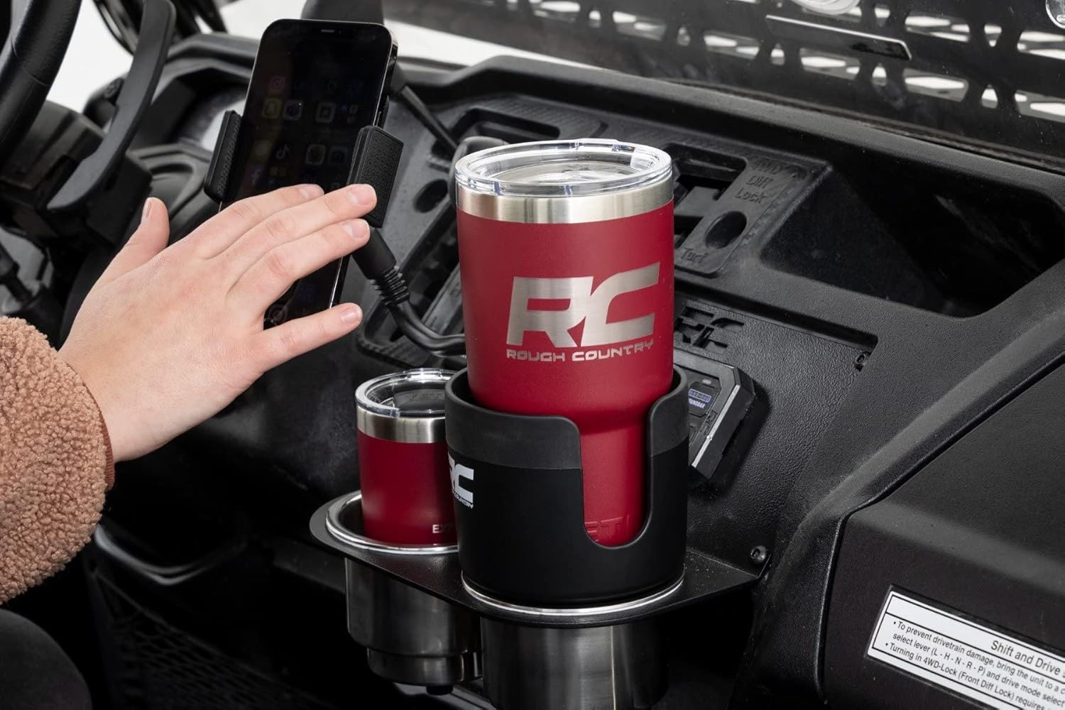 Rough Country 2 in 1 Expanding Cup and Phone Holder - J5054, Black, 2.69in - 3.9in Diameter