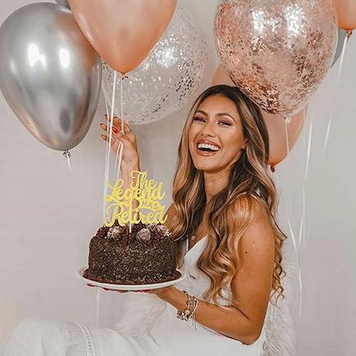 Miniatura 5 de Rsstarxi 1 paquete de decoración para tartas con purpurina dorada de despedida de Tensión, Hello Pension Cake Pick Happy Retirement Cake Decor para