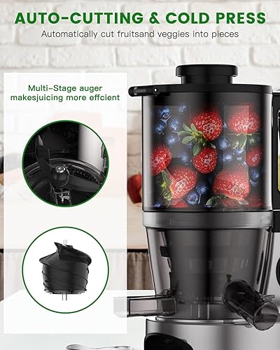 Miniatura 3 de ColdPreeJuicers - Exprimidor lento con conducto de alimentación de 5.5 pulgadas, exprimidor masticador para frutas y verduras enteras, barrena de