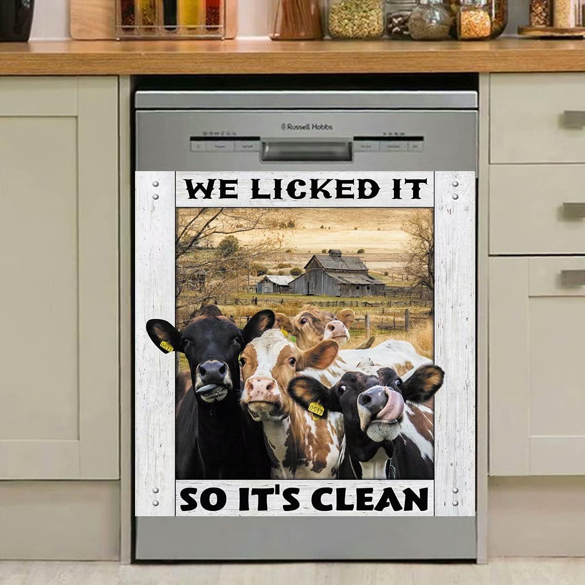 Cow Magnet Dishwasher Cover, Rural Farm Decor Refrigerator Magnets Decorative Funny Fridge Magnetic Kitchen Decal Vinyl Panel Decorative 23W*17H inch