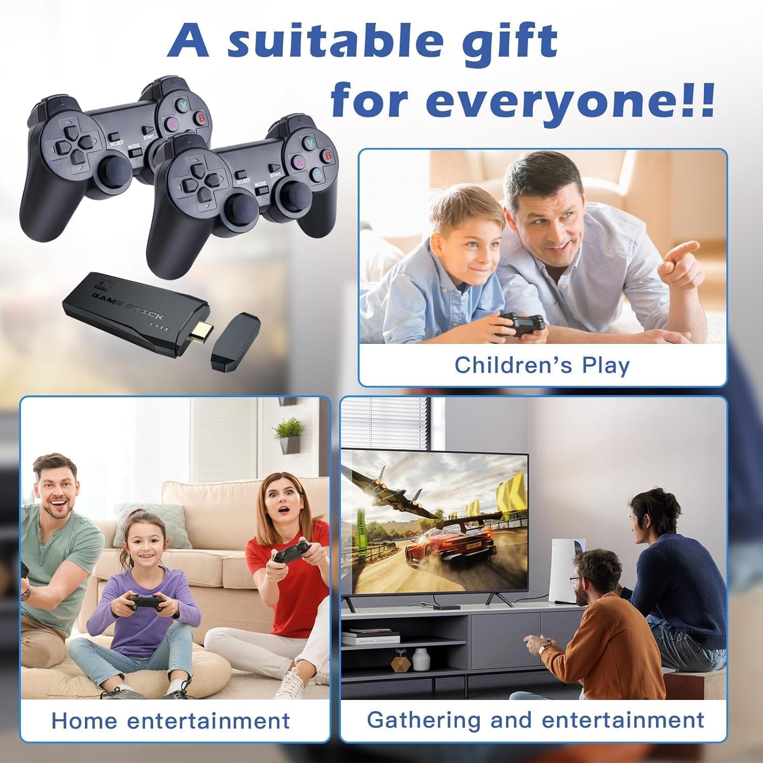 Retro Gaming Stick - Spielekonsole mit 4K HDMI-Ausgang, 64G M8 Videospielkonsole, 20000+ Spiele, 2.4G Wireless Game Controller, TV Videospielmaschin