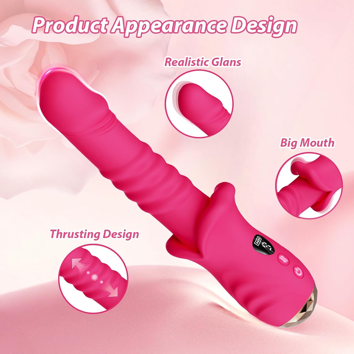 Thrusting G Spot Dildo Vibrator, Adult Toys for Women, Rose