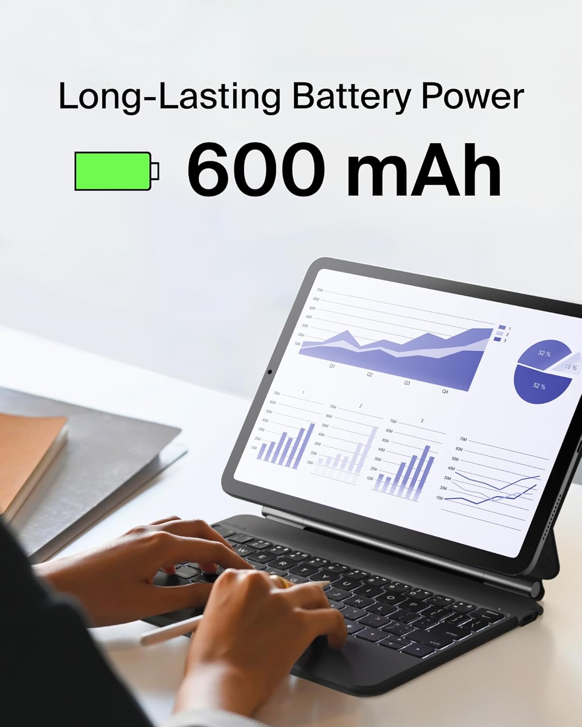 Belkin Pro Keyboard Case w/Magnetic Stand, Backlit Bluetooth Keyboard, Multi-Gesture Controls, Magnetic Apple Pencil Storage Compatibility, & Multimedia Keys for iPad Air 10.9" & iPad Pro 11" - Black - Image 6