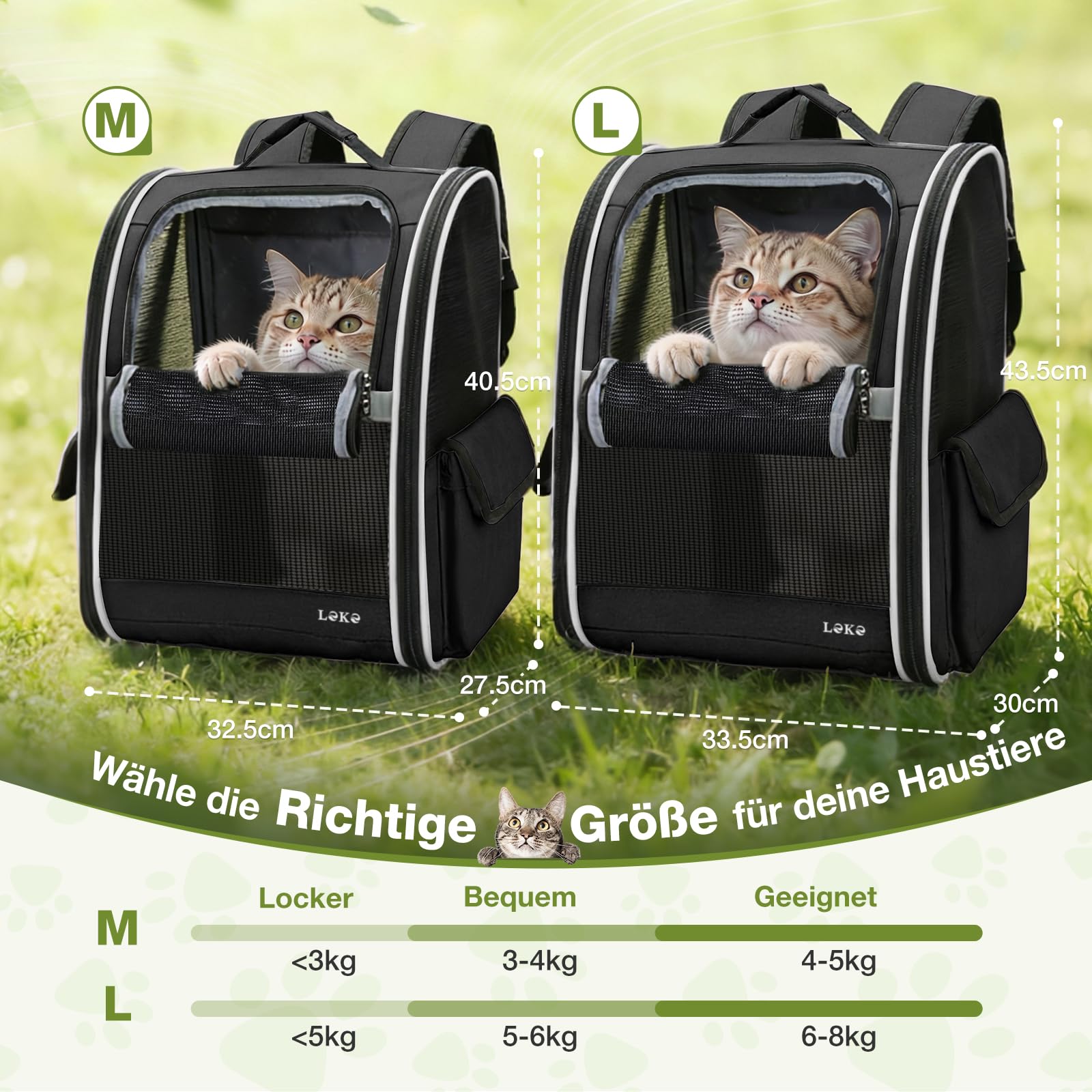 Lekesky Katzen Rucksack Hunderucksack für Mittel/Kleine Haustiere(2-8KG), KatzenRucksack mit Netzfenster für Wandern, Reisen, Outdoor (Schwarz, M)