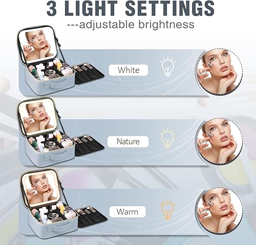 Miniatura 4 de AZ GOGO Bolsa de maquillaje con espejo iluminado, Azul, Suave